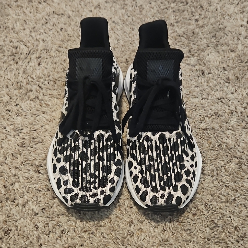 Adidas Black and White Sneakers with Bold Animal Print